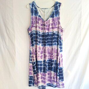 Shein Curve Purple Blue Tie-Dye Stretch Dress Plus XL Artsy Boho Festival Indie